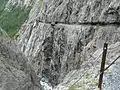 Klare Linie durch fast vertikale Felswand: die Joe-Route in der Uinaschlucht im Val d’Uina