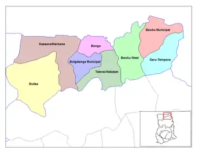 Lage des Distrikts Kassena-Nankana District innerhalb der Upper East Region