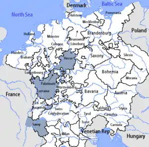 Lage des Oberrheinischen Kreises im Heiligen Römischen Reich