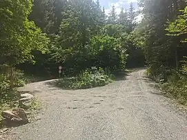 Weggabelung am Ende des Utschgrabens: Links zum Eisenpass, rechts zum Trasattel.