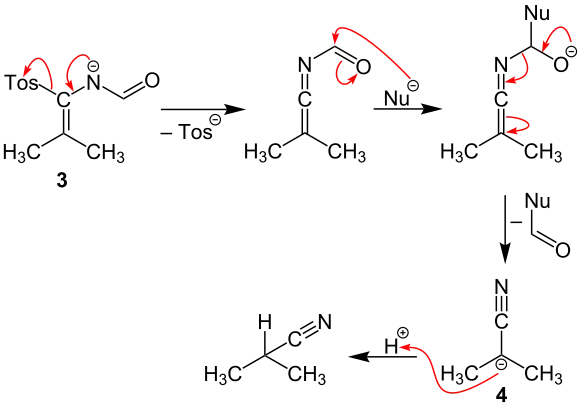 Zweiter Teil des Reaktionsmechanismus der Van-Leusen-Reaktion