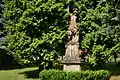 Statue des heiligen Florian aus dem Jahre 1724 am Spritzenhaus in Weipert. Ursprünglicher Standort war vor der Ostseite des Preßnitzer Schlosses