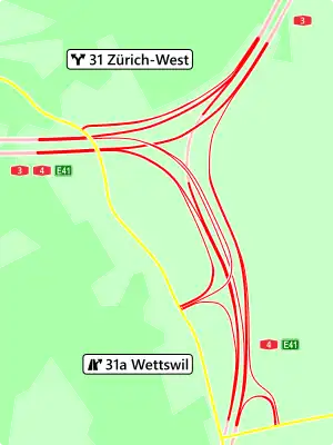 Übersichtskarte Verzweigung Zürich-West