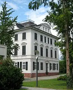 Villa Metzler, Schaumainkai 15, flankiert von Ginkgo (links) und Urweltmammutbaum (rechts)