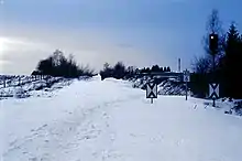 Schneeverwehung auf Bahnstrecke bei Burgstädt