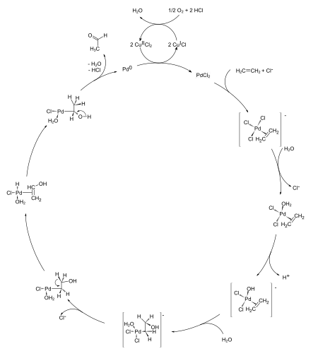 Mechanismus des Wacker-Verfahrens zur Herstellung von Aldehyden aus Ethen