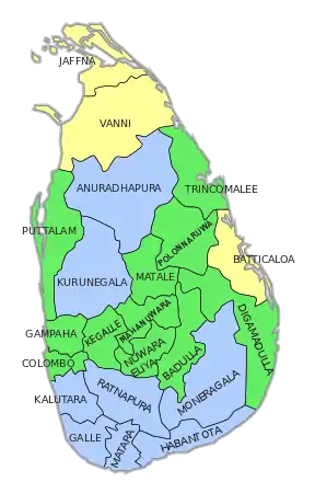 Stimmenstärkste Parteien in den 22 Wahlkreisen:﻿United National Party (UNP)﻿United People’s Freedom Alliance (UPFA)﻿Tamil National Alliance (TNA)