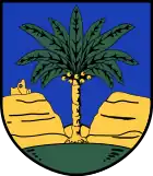 Wappen von Bad Berka, Thüringen. Die Verwendung der Palme seit dem 17. Jahrhundert wird mit dem örtlichen Palmenorden in Verbindung gebracht.