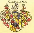 Wappen der Grafen von Gleichen aus dem Jahr 1605 mit dem Hirsch der Spiegelberger