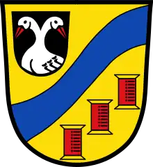 Doppelköpfiger Storch im Wappen von Glattbach, wo die Herren von Wasen 1387 bis 1528 ein Hofgut besaßen.