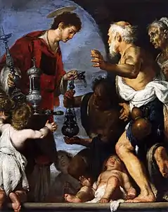 Bernardo Strozzi: Der hl. Laurentius verteilt den Kirchenschatz an die Armen, um 1640