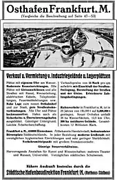 Frankfurter Wirtschaftswerbung von 1914 mit der ursprünglich geplanten Brücke