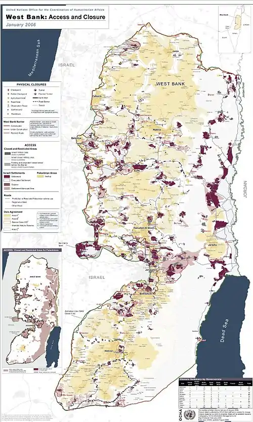 Israelische Siedlungen 2006 und Verwaltungshoheit nach Oslo-Abkommen