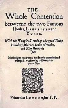 King Henry VI Teile 2 und 3. Fälschung (1619).