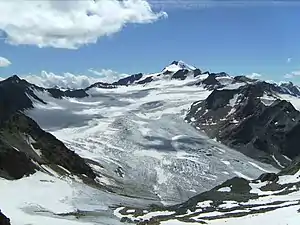 Die weiten Gletscherflächern des Mittelbergferners, unterhalb der Wildspitze