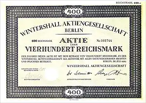 Aktien-Schein der „Wintershall Aktiengesellschaft“