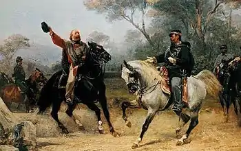 Garibaldi (links) reitet am 26. Oktober 1860 bei Teano seinem König Viktor Emanuel II. entgegen