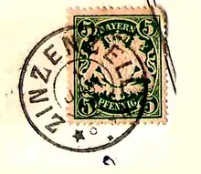 Wappenausgabe in Prägedruck (Pfennigwerte seit 1876) mit Doppelkreisstempel „Zinzenzell“