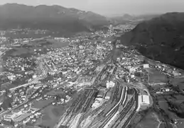 Chiasso,Blick über die schweizerisch-italienische Grenze nach Como mit See 1962