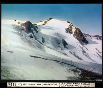 Piz Sesvenna und der Sesvennagletscher, aufgenommen 1927.