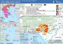 Karte von Thrakien mit eingezeichneter verbrannter Fläche von 10365 Hektar