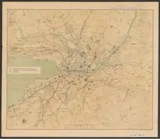 Karte der Tramlinien 1892, Rösslitram in blau, projektierte Linien für Elektro- oder Dampftraktion rot