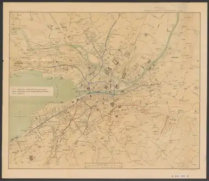 Pferdestrassenbahnlinien (blau) und Konzessionsgesuche (rot)