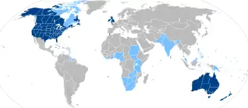 Malhela bluo: la angla estas gepatra lingvo;hela bluo: la angla estas dua lingvo.