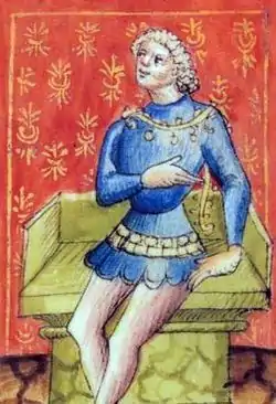 malfrumezepoka portreto de imperiestro Arnulf el la en 1387 finverkita Konstitucioj de Melfi de Benvenuto de Rambaldis