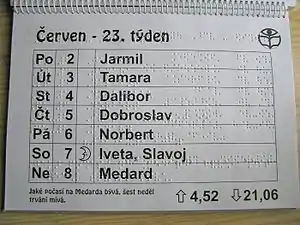 Ĉeĥa kalendaro por blinduloj en Braille.