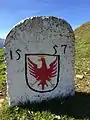 limŝtono ĉe la  Demmeljoch-Hochleger (1659 m) en Karwendel de 1557, tirola flanko