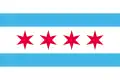 four red stars on a white flag with a blue stripe above and below