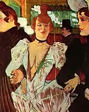 La Goulue kun du virinoj estas eniranta ĝis Moulin Rouge (1892)