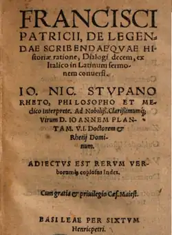 "De Legendae Scribendae Qvae HIstoriae ratione", libro verkita en 1570