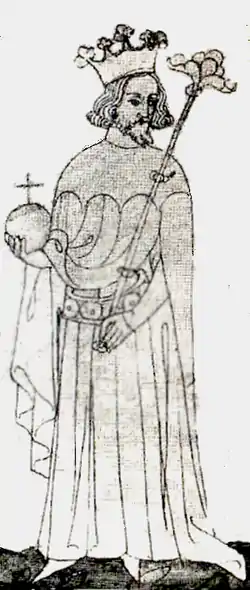 Johano de Luksemburgo en la Chronicon aulae regiae, kreita 1305-1339 en la cisterciana monaĥejo en Zbraslav