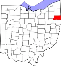 Mapo de Ohio kun kantono Mahoning emfazita