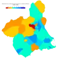 Kresko de la loĝantaro laŭ municipoj inter 2008 kaj 2018.