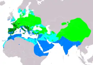 Natura arealo

﻿ Reproduktaj teritorioj
﻿ Ĉiujare prezencoj
﻿ Migrado
﻿ Vintrejoj