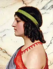 Artisma interpreto de la apero de Praksila de John William Godward, pentrita en 1922.