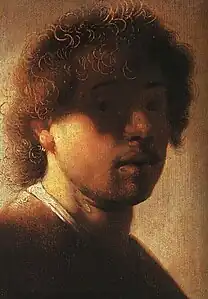 Juna Rembrandt, ĉ. 1628, kiam li estis 22jaraĝa. Parte kiel ekzerco en chiaroscuro. Rijksmuseum