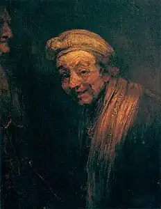 Memportreto kiel Zeŭkso, ĉirkaŭ 1662. Unu el 2 pentritaj memportretoj en kiuj Rembrandt turniĝas maldekstren. Wallraf-Richartz Museum, Kolonjo