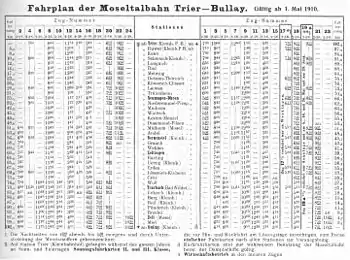 horaro ekde la 1a demajo 1910