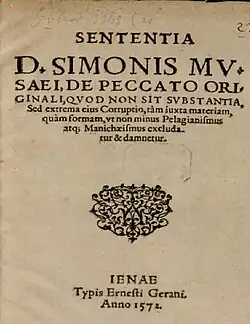 "Sententia de peccato originali", verko eldonita en 1572 fare de Simon Musaeus.