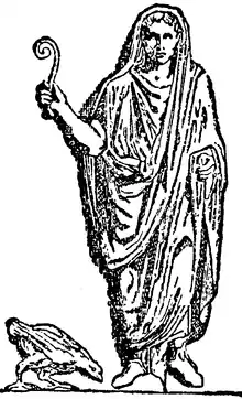 An augur holding a lituus, the curved wand often used as a symbol of augury on Roman coins