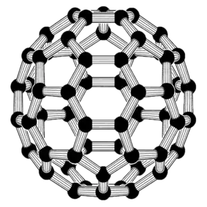Fulereno molekula. Karbonoaren hirugarren forma egonkorrena, diamantea eta grafitoaren ondoren.
