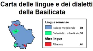 Basilicata eta Sizialiako galo-italikoa; uharteko mapan berde ilunez egoera indartsuenean.