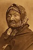 Duwamish tribuko Angeline printzesa, 1896ko fotograbatua. Edward Sheriff Curtis