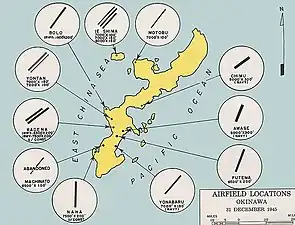 Okinawako aireportuen mapa, 1945