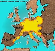 Kutxa -zelaien kulturaren zabalkundea Europan zehar.