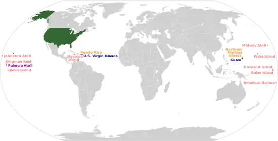 World map showing the U.S. and its territories